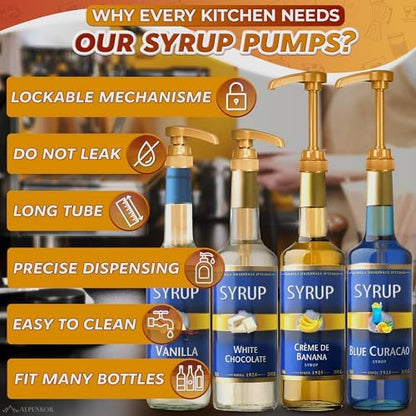 16 PCs Coffee Syrup Dispenser Pump – 9.25" Closed/11.54" Open Coffee Syrup Dispenser Pump – Fits Various 25.4 oz Bottles, Lock Mechanism, Easy Cleanup, Suitable for Liquids, Sauces & Pastes