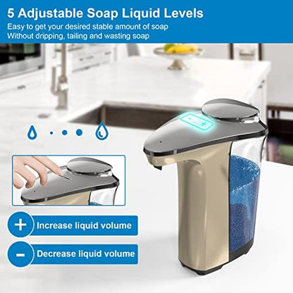 Automatic Soap Dispenser, Touchless Dish soap Dispenser 17oz/500ml with Upgraded Infrared Sensor, 5 Adjustable Soap Dispensing Levels, Liquid Hand soap Dispenser for Bathroom & Kitchen