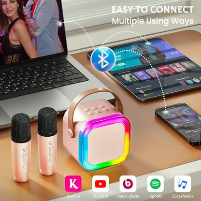 IROO Mini Karaoke Machine for Kids, 2025 TOP Toys Birthday Gifts Ideas for Girls Ages 4, 5, 6, 7, 8, 9, 10, 12+ Years Old, Portable MP3 Player with 2 Wireless Mics for Party