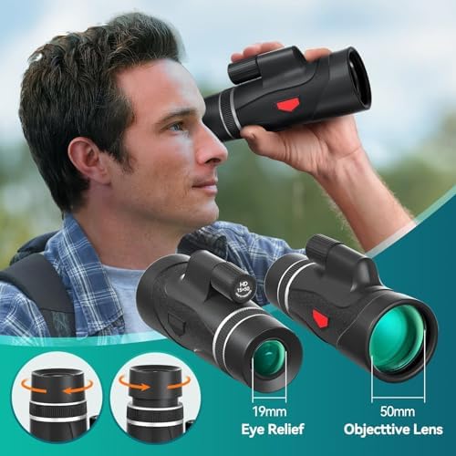 15x50 HD Monocular for Adults High Powered with Phone Adapter and Tripod, Monocular Compact with BAK4 Prism & FMC Lens, Monoculars for Hunting, Bird Watching, Hiking,Traveling