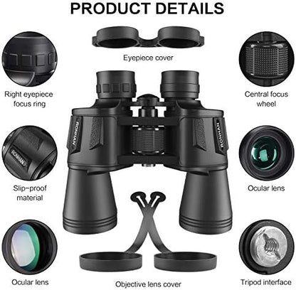 Binoculars for Adults High Powered, Military Compact HD Professional/Daily Waterproof 20x50 Binoculars for Bird Watching Travel Hunting Football Games Stargazing with Carrying Case & Strap