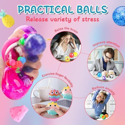 54 Pack Stress Balls, Squishy Balls, Squeeze Balls for Adults, Stress Relief Balls, Prize Box Stuffers, Party Favors
