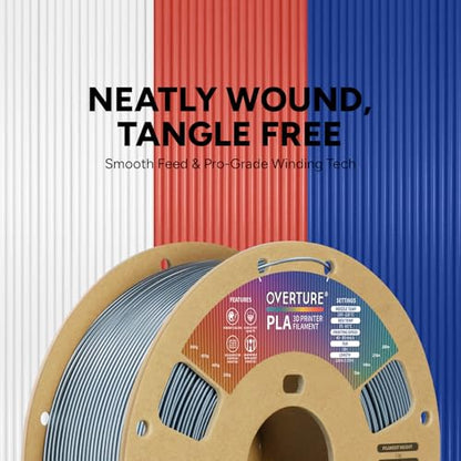 OVERTURE PLA Filament 1.75mm, Neatly Wound 3D Printer Filament 1kg Spool (2.2lbs), Dimensional Accuracy +/- 0.02 mm, Fit Most FDM 3D Printers (Metallic Gray)