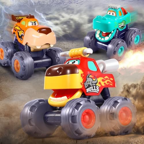 Car Toys for 1 Year Old Boy Gifts, Pull Back Monster Truck Toy Cars for Toddlers 1-3, 1 2 3 One Year Old Boy Birthday Gift 1st Vehicles Kids Stocking Stuffers Toddler Baby Boys Toys 12-18 Months
