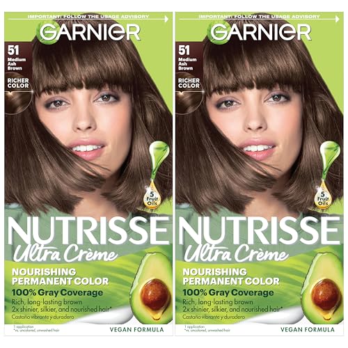 Garnier Hair Color Nutrisse Nourishing Creme, 51 Medium Ash Brown (Cool Tea) Permanent Hair Dye, 2 Count (Packaging May Vary)