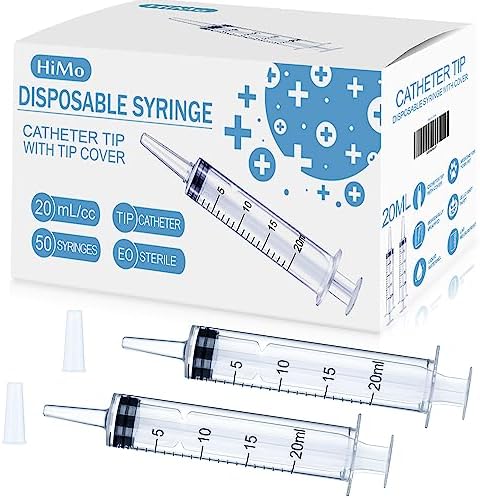 50 Pack 20mL Syringes with Catheter Tip and Cap Plastic Large Syringes for Liquids, Jello shot Party, Medicine Student, Oral, Scientific Labs, Measuring, Dispensing, Home Care