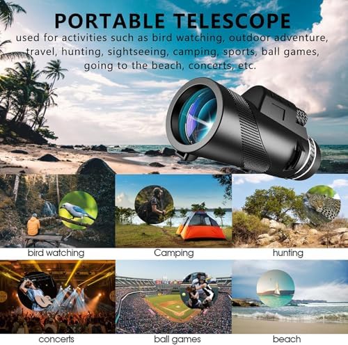Monocular-Telescope 80x100 High Powered Monoculars High Definition for Adults High Powered with Smartphone Adapter Telescope Hunting Wildlife Bird Watching Travel Camping Hiking-Black