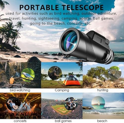 Monocular-Telescope 80x100 High Powered Monoculars High Definition for Adults High Powered with Smartphone Adapter Telescope Hunting Wildlife Bird Watching Travel Camping Hiking-Black