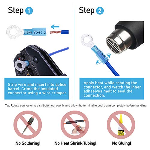 TICONN 250Pcs Heat Shrink Wire Connectors, Waterproof Automotive Marine Electrical Terminals Kit, Crimp Connector Assortment, Ring Fork Spade Splices