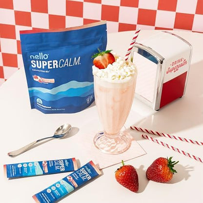 Supercalm Drink Mix - Ashwagandha KSM 66, Magnesium Glycinate & L-Theanine Supplement, Vitamin D3 - Ashwagandha Root Extract - Focus and Relaxation Support (20 Travel Packets) - Strawberries & Cream