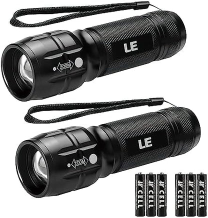 Lighting EVER LED Flashlights High Lumens, Small Flashlight, Waterproof, Adjustable Focus Flash Light for Outdoor, Emergency, Camping, AAA Batteries Included, 2 Pack