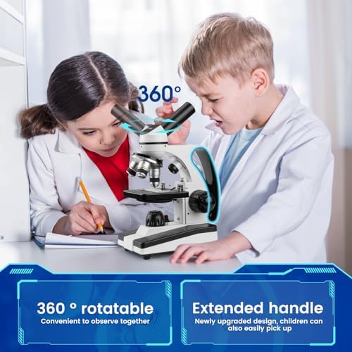 Microscope for Adults Kids 40X-2000X Compound Monocular Microscope for Students School Laboratory Home Education with Slides Set Phone Adapter