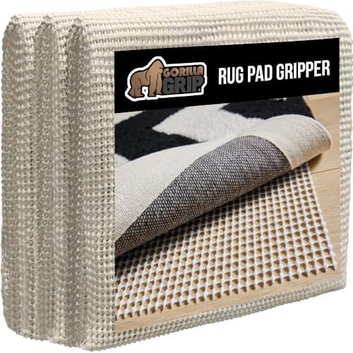 GORILLA GRIP Strong Rug Pad Gripper, 4x6 FT, US Designed, Grips Keep Area Rugs Safe and in Place, Thick, Slip and Skid Resistant Pads for Hard Floors, Under Carpet Mat Cushion and Hardwood Protection