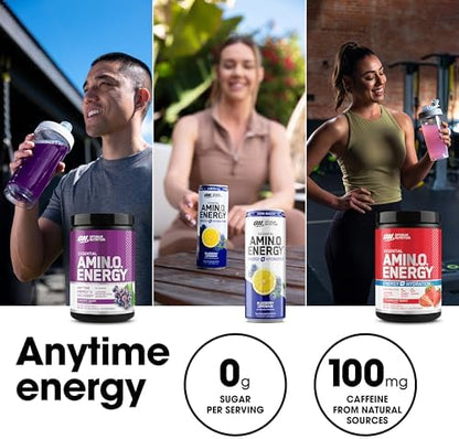 Optimum Nutrition Amino Energy - Pre Workout with Green Tea, BCAA, Amino Acids, Keto Friendly, Green Coffee Extract, Energy Powder - Concord Grape, 30 Servings