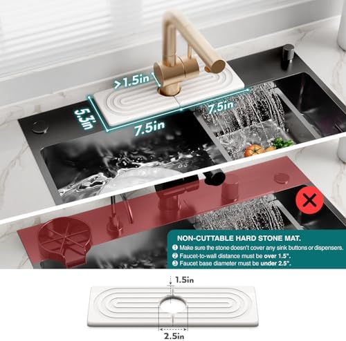Faucet Mat for Kitchen Sink - Wider Diatomite Fast Drying Stone Sink Tray, Super Absorbent, Prevents Moisture Buildup - Faucet Splash Guard for Bathroom Counter [Light Grey, 15x5.3inch]
