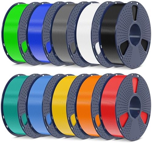 SUNLU 3D Printer Filament Bundle, PLA Plus Filament 10KG 1.75mm, Neatly Wound Filament for Most 3D Printer, 10 Colors, 1kg Spool, Black+White+Grey+Green+Blue+Grassgreen+Bluegrey+Pureyellow+Red+Orange