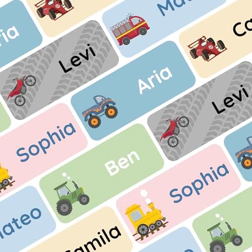 – Personalized Name Labels for Kids (120) – Waterproof & Durable Stickers for Clothing, School & Daycare Items - Motor