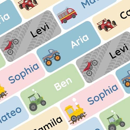 – Personalized Name Labels for Kids (120) – Waterproof & Durable Stickers for Clothing, School & Daycare Items - Motor