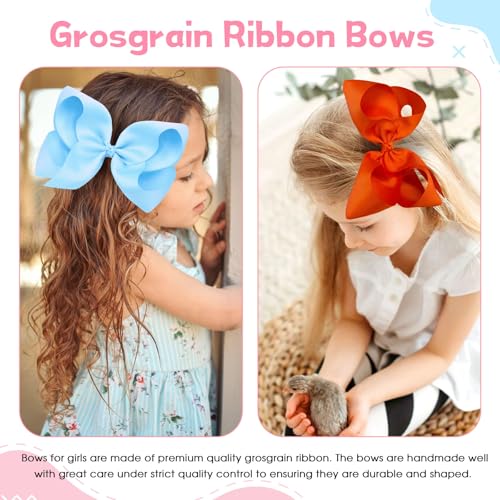 Oaoleer 40Pcs 8" Hair Bows Clips Grosgrain Ribbon Bows Hair Alligator Clips Hair Barrettes Hair Accessories for Baby Girls Infants Toddlers Kids Teens Children (8 Inch)