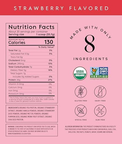 Truvani Vegan Pea Protein Powder | Strawberry | 20g Organic Plant Based Protein | 20 Servings | Keto | Gluten & Dairy Free | Low Carb | No Added Sugar