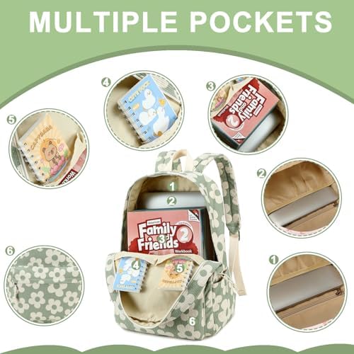 School Backpack for Teen Girls Bookbags Elementary High School Corduroy Laptop Bags Women Travel Daypacks