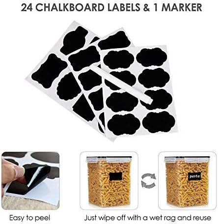 Vtopmart 4 PCS Large Food Storage Containers 5.2L / 175oz, 4 Pieces BPA Free Plastic Airtight Canisters for Flour, Sugar, Baking Supplies, Rice with Lids, 4 Measuring Cups and 24 Labels, Black