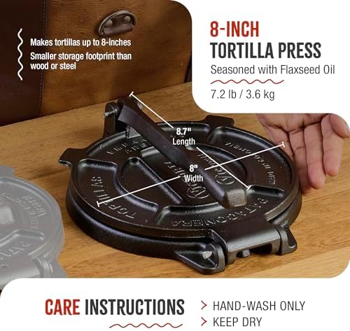 Victoria 8 Inches Cast Iron Tortilla Press, Roti Maker and Tortilladora, Pataconera Seasoned with Flaxseed Oil, Made in Colombia