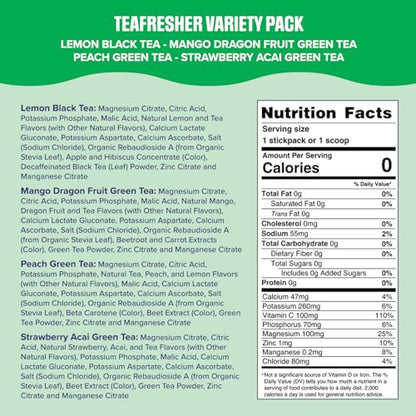Ultima Replenisher TeaFresher Daily Electrolytes Powder and Instant Tea Mix – Sugar Free – Variety Pack, 16 Stickpacks - Hydration Packets with 4 Fruit and Tea Fusions, 6 Key Electrolytes