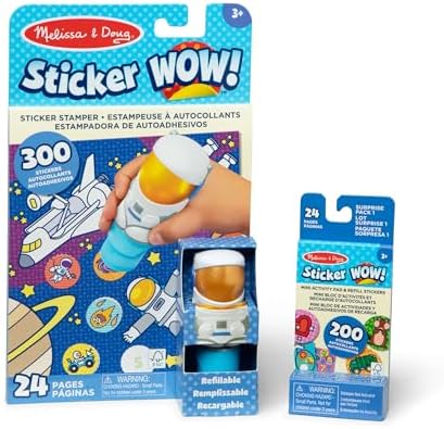 Melissa & Doug Sticker Wow!™ Astronaut Bundle: 24-Page Activity Book, Refillable Sticker Stamper, Mini Pad, 500 Stickers, Arts and Crafts for Kids Ages 3+