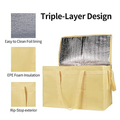 Bodaon 2-Pack Insulated Pizza Delivery Bags, XXX-Large Commercial Food Delivery Insulation Bag for Hot/Cold Food, Large Capacity Reusable Warming Bag, Beige