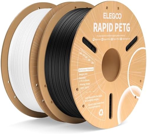 ELEGOO Rapid PETG Filament 1.75mm Black & White 2KG, High Speed 30-600mm/s 3D Printer Filament Dimensional Accuracy +/- 0.02 mm, 1kg Cardboard Spool(2.2lbs) Fits for Most FDM 3D Printers
