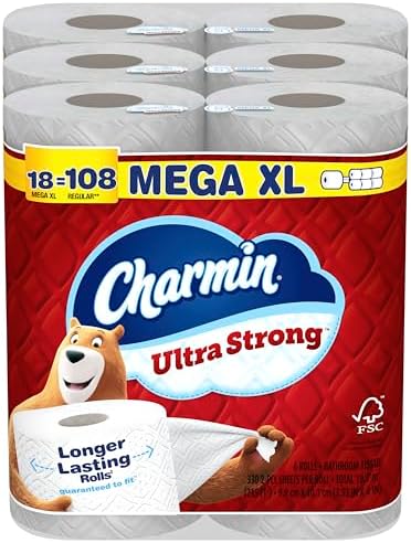Charmin Ultra Strong Toilet Paper, 18 Mega XL Rolls = 108 Regular Rolls