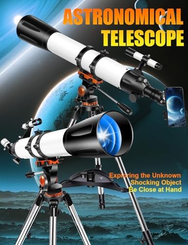 Telescope for Adults High Powered 90mm Aperture 800mm(32X-240X),Refractor Telescopes for Astronomy Beginners with AZ Mount Tripod,Phone Adapter,Carry Bag