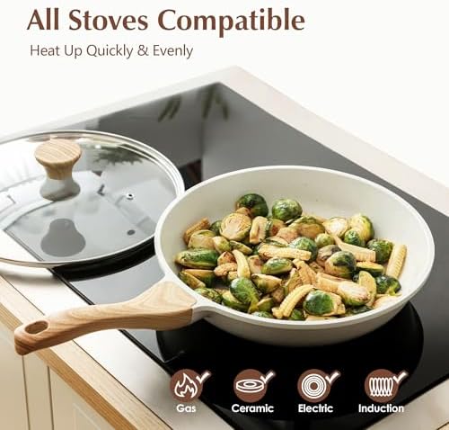 SENSARTE Nonstick Ceramic Frying Pan with Lid 8/9.5/10/11/12.5 Inch Omelet Pan Skillet, Free of Intentionally Added PFAS/PTFE Non-toxic Chef's Pan Induction Compatible Pan, Heat Resistant Handle