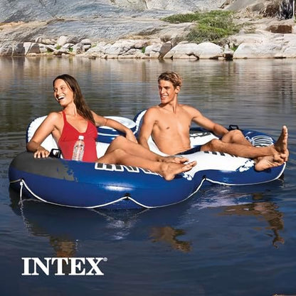Intex 58837EP River Run 2 Inflatable Floating Lounge: Comfortable Backrests – Built-in Cup Holders – Cooler with Lid – 2 Person – 440lb Weight Capacity