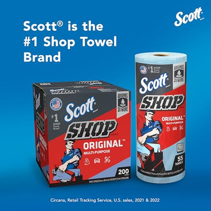 Scott Shop Original Blue Towels (75147), 9.4"x11" Cloth-like Paper Towel (12 Rolls of 55 Sheets, 660 Sheet Total)