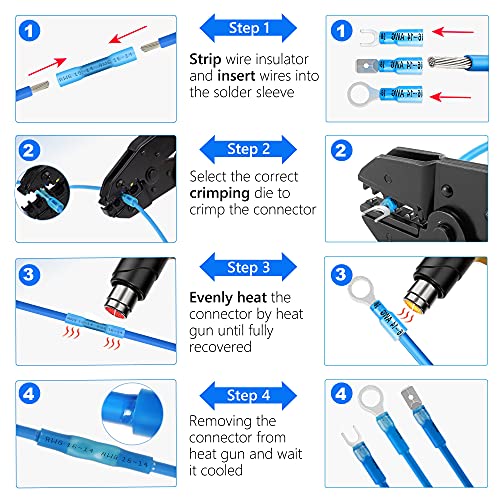 Kuject 320PCS Heat Shrink Wire Connectors Kit, Electrical Waterproof Crimp Butt Terminals, Insulated Spade Connectors for Automotive Marine Boat Truck, Include Rings Forks Spade Butt Splices
