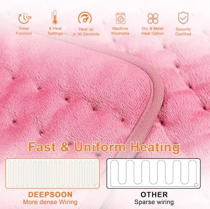 Heating Pad,Electric Heating Pads for Back,Hot Heated Pad for Abdomen,Shoulder,Knee,Multiple Temp and Auto Shut Off(BabyPink, 40''×20')