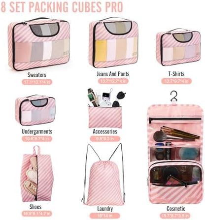 Veken 8 Set Packing Cubes for Travel Essentials, Suitcase Organizer Bags in 4 Sizes, Carry-On Luggage Accessories with Large Laundry & Hanging Toiletry Bag, Must-Have for Airplane, Road Trip & Camping