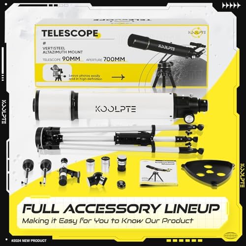 Telescope, 90mm Aperture 700mm - Vertisteel AZ Mounting Base, Highly Adjustable Telescopes, Ideal for Adults, Astronomers & Kids with Carrying Case, Wireless Remote, Phone Adapter (White)