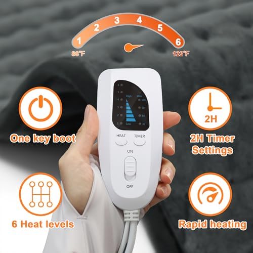 Heating Pad,Electric Heating Pads for Back,Neck,Abdomen,Moist Heated Pad for Shoulder,Knee,Hot Pad for Arms and Legs,Dry&Moist Heat & Auto Shut Off(Charcoal Gray, 33''×17')