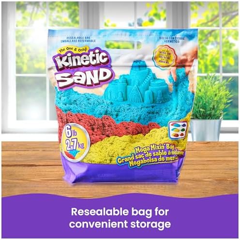 Kinetic Sand, 6lbs Mega Mixin’ Bag with Red, Yellow & Blue Play Sand, Sensory Toys for Kids & Classroom, Back to School Teacher Must Haves (Packaging May Vary)