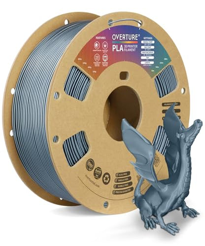 OVERTURE PLA Filament 1.75mm, Neatly Wound 3D Printer Filament 1kg Spool (2.2lbs), Dimensional Accuracy +/- 0.02 mm, Fit Most FDM 3D Printers (Metallic Gray)