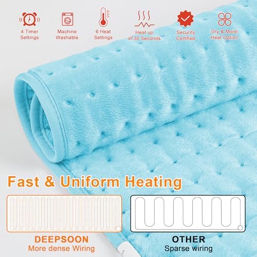 Heating Pad-Electric Heating Pads for Back,Neck,Abdomen,Moist Heated Pad for Shoulder,Knee,Hot Pad for Arms and Legs,Dry&Moist Heat & Auto Shut Off(Baby Blue, 12''×24'')