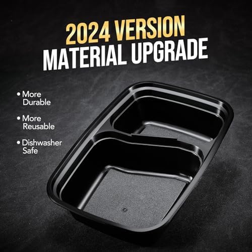 Glotoch 50 Pack 32oz 2 Compartment Meal Prep Container Microwave Safe, Food Prep Containers With Lids For Lunch/Deli/Takeout/Leftover, BPA-Free Freezer & Dishwasher Safe, Black