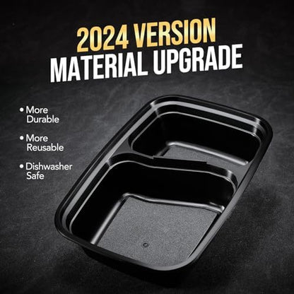 Glotoch 50 Pack 32oz 2 Compartment Meal Prep Container Microwave Safe, Food Prep Containers With Lids For Lunch/Deli/Takeout/Leftover, BPA-Free Freezer & Dishwasher Safe, Black
