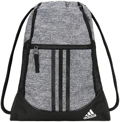 adidas Alliance Sackpack, Drawstring Backpack, Lightweight Small Gym Bag for Women and Men, Jersey Onix Grey/Black/White, One Size