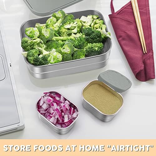 3 CUP+1 CUP Stainless Steel Lunch Snack Containers Set | Leak Proof 304 Stainless Steel Food Containers with Silicone Lids - Perfect Metal Lunch Box for School and Daycare (25oz+8oz*2)