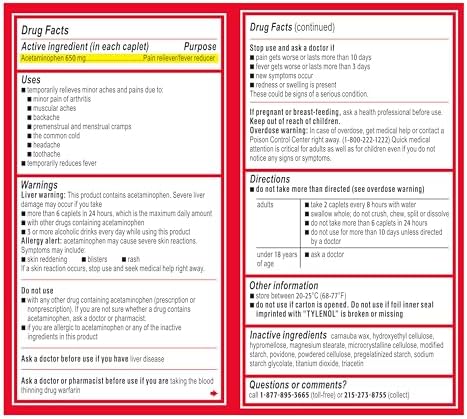 Tylenol Acetaminophen 650mg Extended Release Caplets, 8 Hour Arthritis Pain Relief, Joint Pain Reliever, Fever Reducer, Fast & Long-Lasting Relief, Oral Medicine for Minor Aches, 225 Count