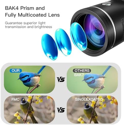 Monocular Telescope,80x100 HD High Powered Monoculars for Adults with Smartphone Adapter Tripod,Monocular for Hunting Wildlife Bird Watching Travel Camping Hiking,BAK4 Prism FMC Lens,Waterproof